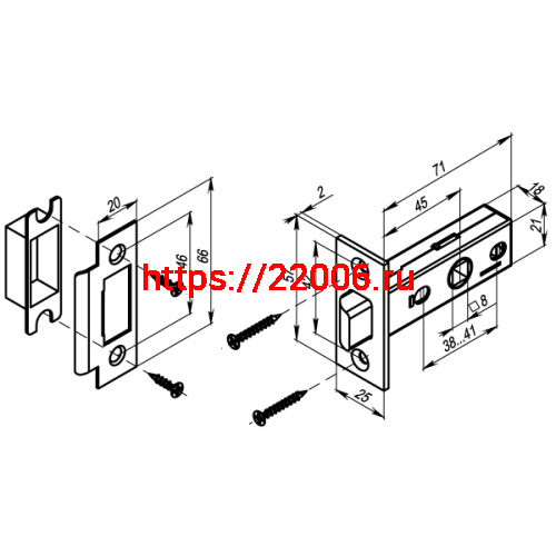 Защелка Punto (Пунто) врезная METL45-8 ( L45-8) SG мат. золото фото 3 Защелка Punto (Пунто) врезная METL45-8 ( L45-8) SG мат. золото фото 3
