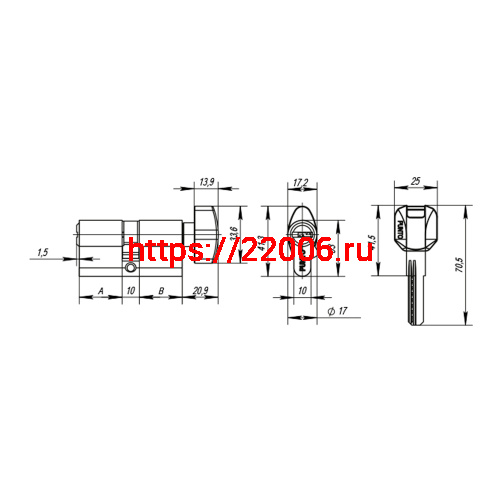 Цилиндровый Punto (Пунто) механизм MaxPro7002Knob70mm(30+10+30) SSG сатин.золото 7key с вертушкой фото 3