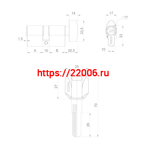 Цилиндровый Punto (Пунто) механизм (Z402/60) Z4002Knob60(25+10+25) с вертушкой PB латунь фото 4 Цилиндровый Punto (Пунто) механизм (Z402/60) Z4002Knob60(25+10+25) с вертушкой PB латунь фото 4