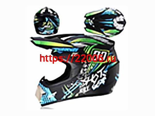 Мотошлем VIRTUE MD-905 Кросс черный матовый с голубо-салатовым граффити (S)