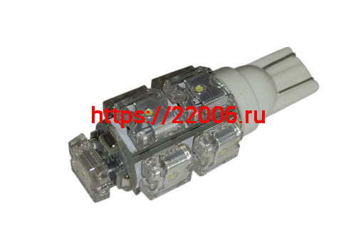 Лампа светодиодная (LED) 12V  T10  (W2,1х9,5d)  9LED W5W белая